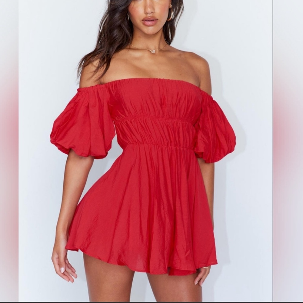 Princess Polly Red Off the Shoulder Babydoll Dress